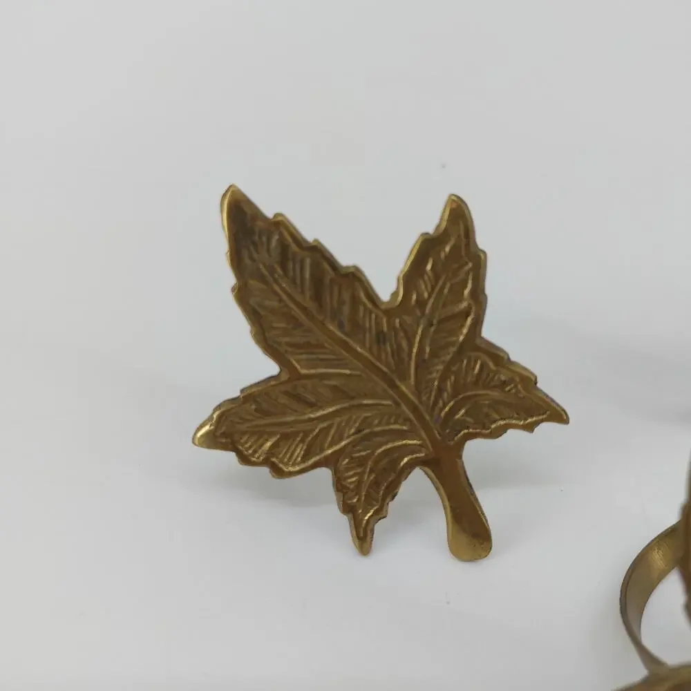 Thanksgiving Fall Leaves Napkin Rings Dining Gold Tone Lot 3 - Picture 2 of 12